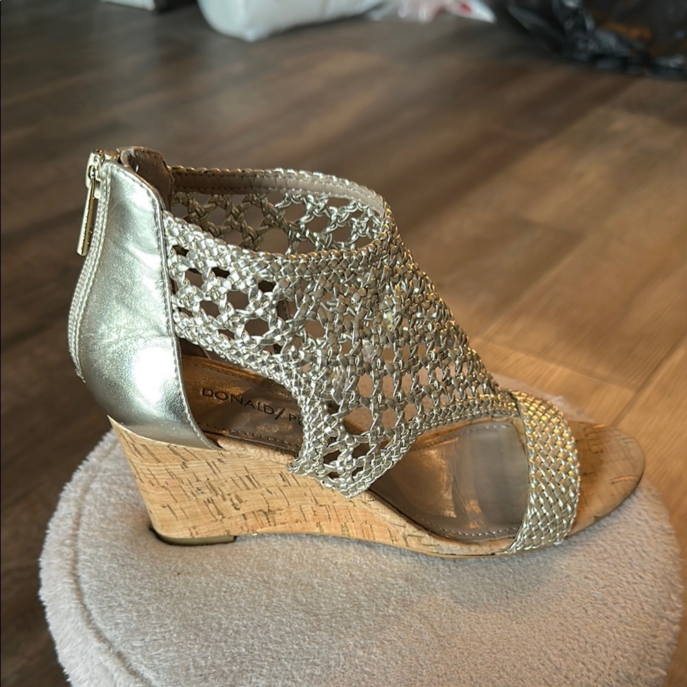 Donald J. Pliner Gold Wedge Sandals with Intricate Design